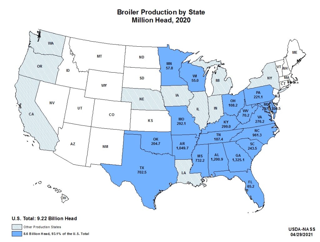 Number Of Chickens In The U.S. And Chicken Production By State