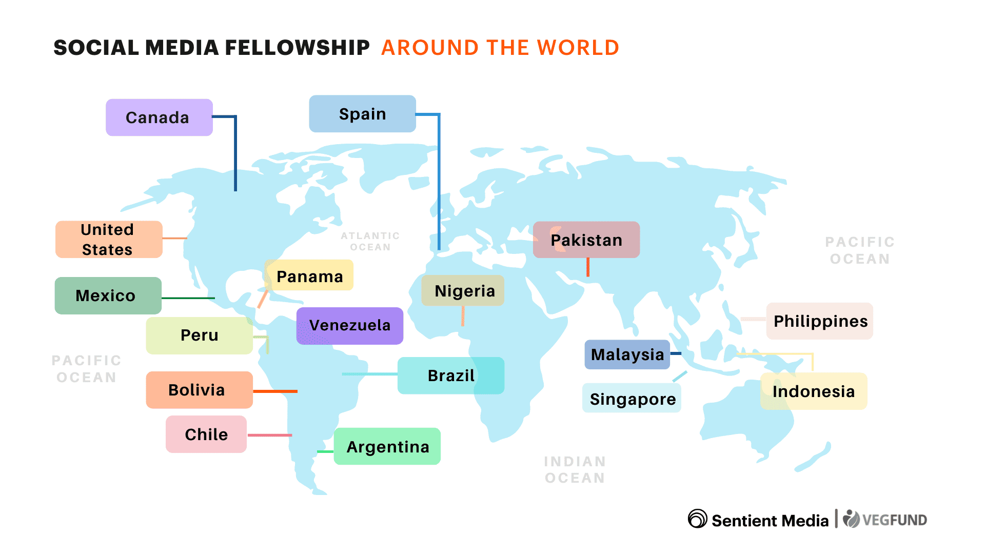 Map of countries via the Social Media Fellowship program