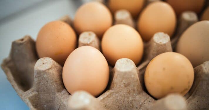 Closeup of a carton of eggs