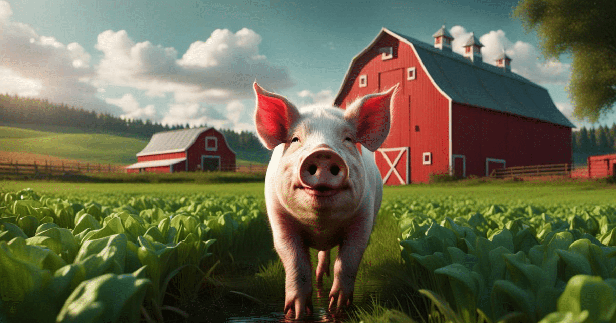 An AI-created image of a pig on a farm.