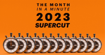 12 stopwatches for each month. Text reads "The Month in a Minute 2023 Supercut"