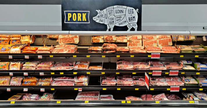 The pork section at a supermarket