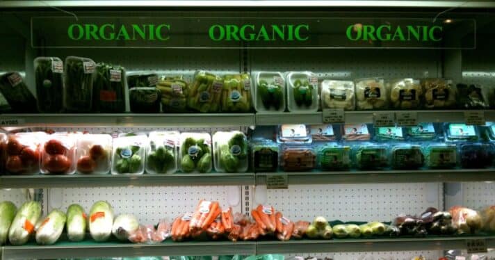 Organic produce section at grocery store