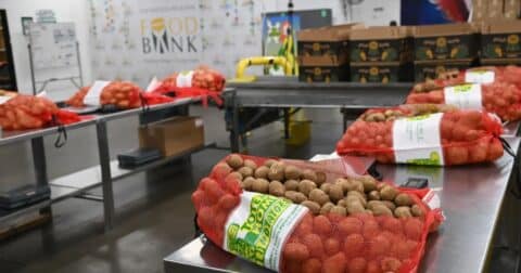 A bag of potatoes at a food bank