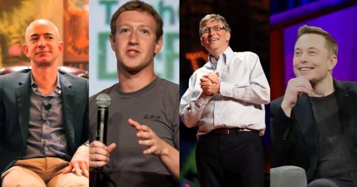 Jeff Bezos, Mark Zuckerberg, Bill Gates, and Elon Musk