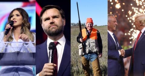 Collage featuring Kristi Noem, JD Vance, Tim Walz, Robert F. Kennedy Jr. and Donald Trump