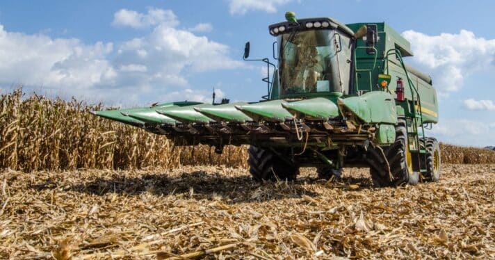 Tractor harvesting crops