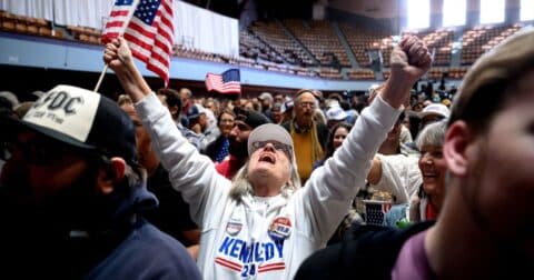 A support cheers for Robert F. Kennedy Jr