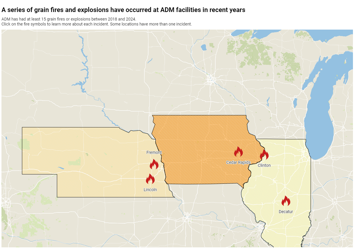 A map of grain fires