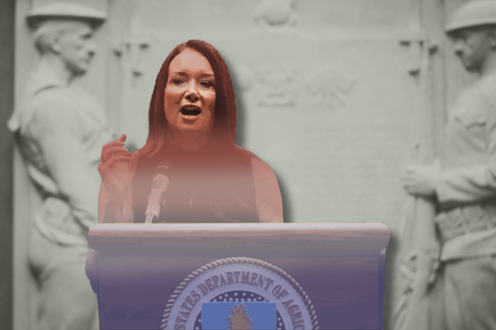 Brooke Rollins talking at a podium