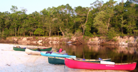 A river and two canoes