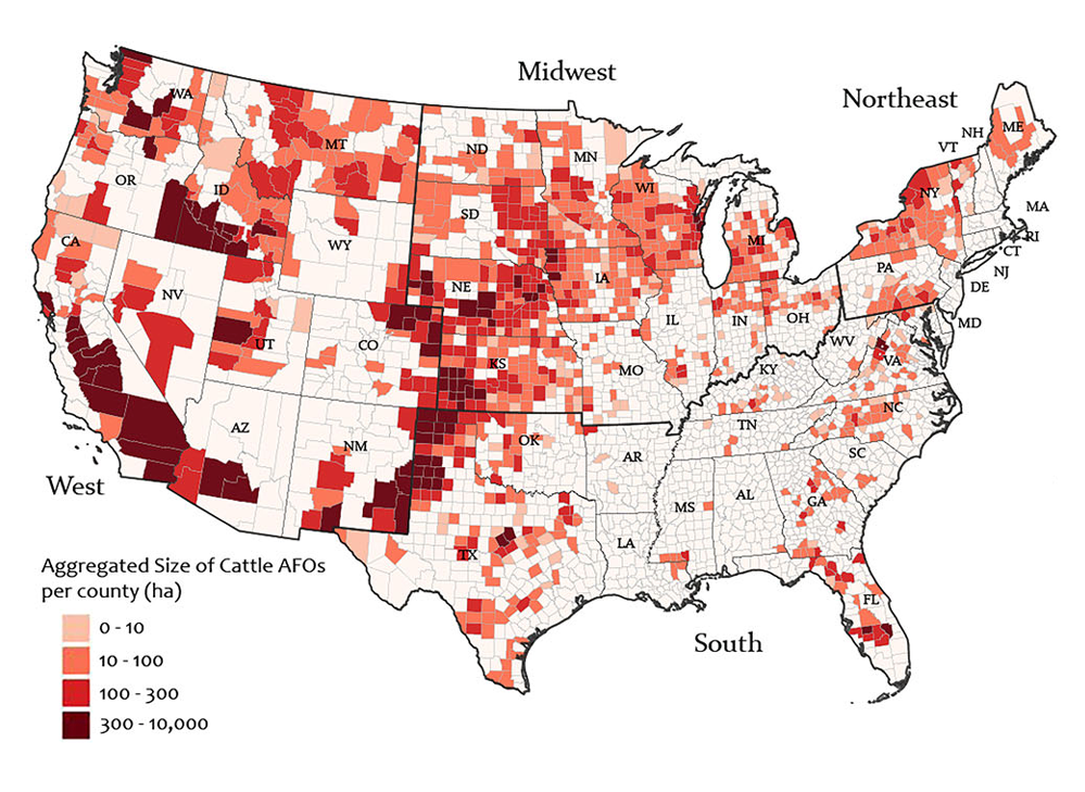 A map of factory farms across the United States
