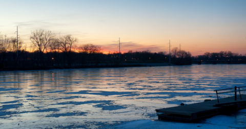 A sunset over a river