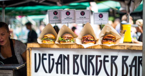 A lineup of vegan burgers