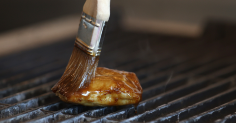 A piece of plant-based meat being cooked