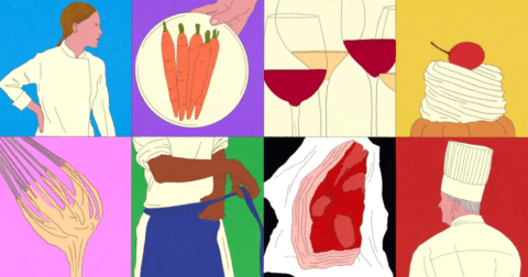 Illustration of various things in a restaurant