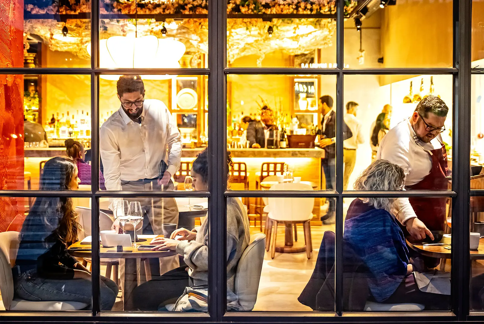 A window looking into a restaurant