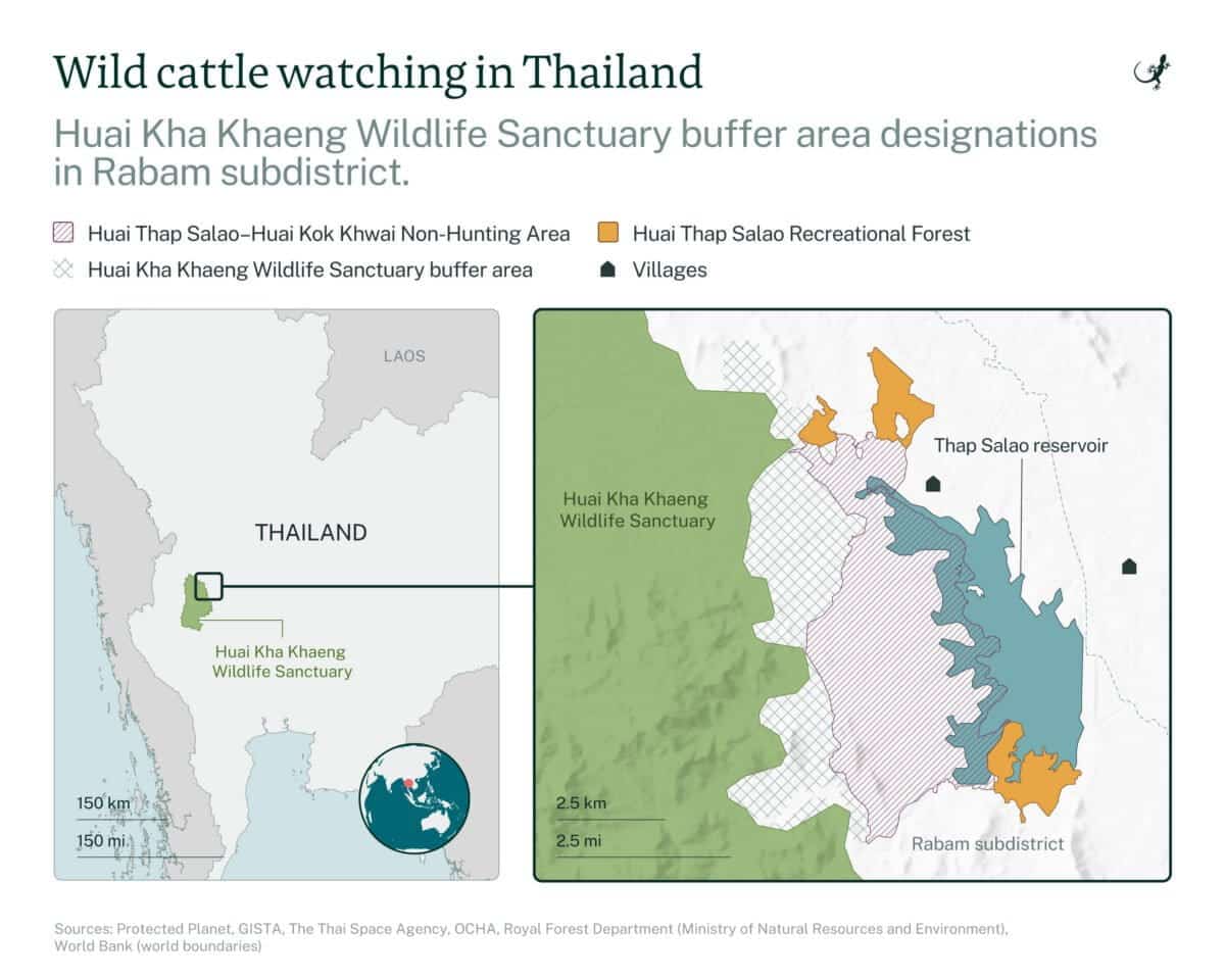 A map of wild cattle watching in Thailand