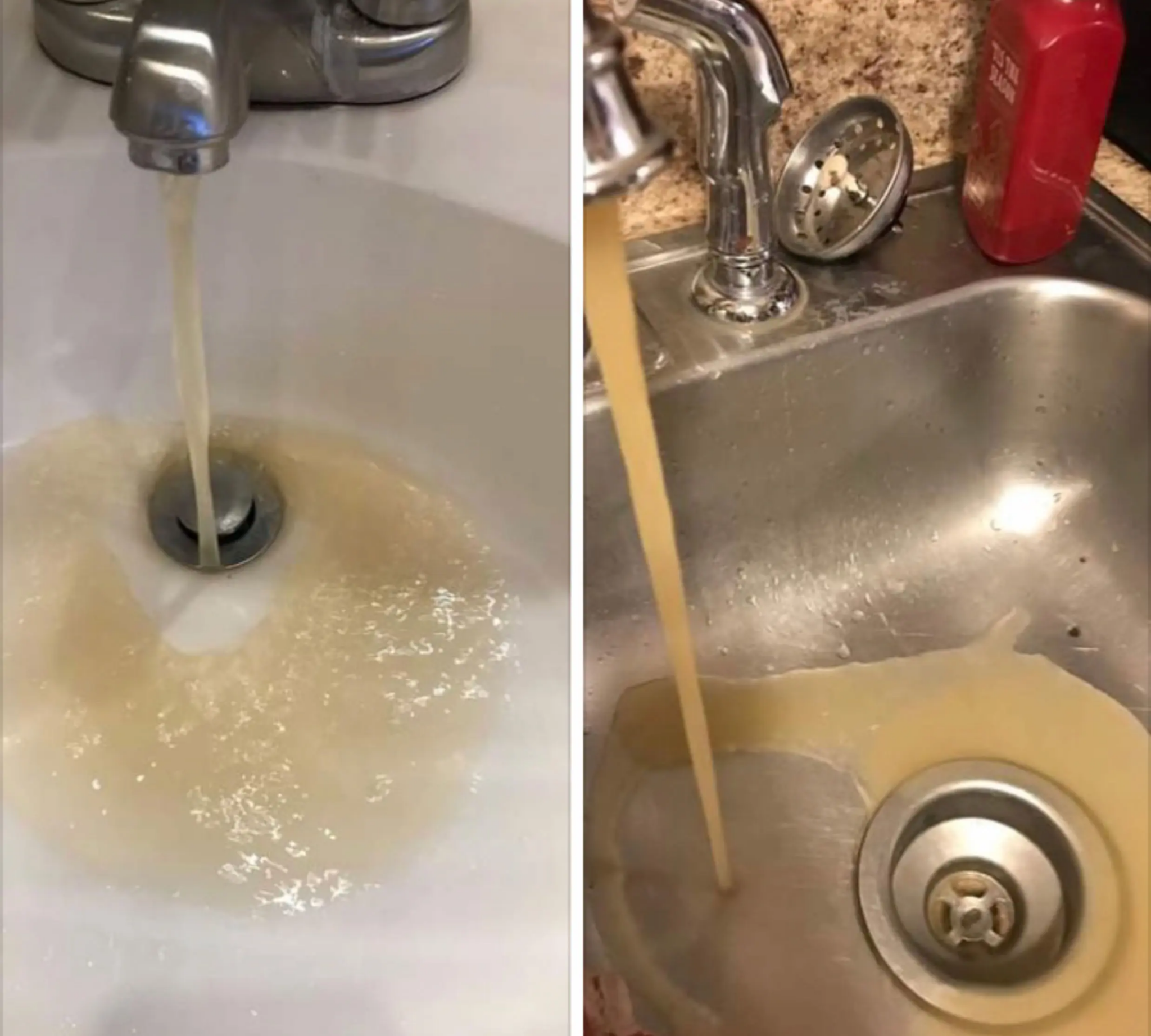 Contaminated water pouring from a faucet