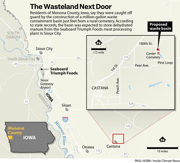 A map of a proposed waste basin in Monona County, Iowa
